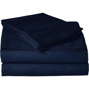 imageTribeca Living King Bed Sheet Set Crisp and Smooth Cotton Percale Solid Sheets and Pillowcase Set Extra Deep Pocket 300 Thread Count 4Piece Luxury Bedding WhiteMidnight Blue