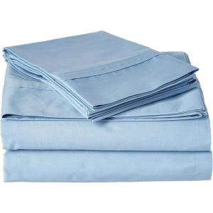 imageTribeca Living King Bed Sheet Set Crisp and Smooth Cotton Percale Solid Sheets and Pillowcase Set Extra Deep Pocket 300 Thread Count 4Piece Luxury Bedding WhiteSky