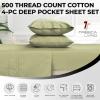 imageTribeca Living 500 Thread Count Egyptian Cotton Sateen Deep Pocket Sheet Set Queen GoldGreen