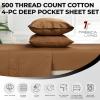 imageTribeca Living Cal King Flat Sheet Soft Egyptian Cotton Sateen Solid Sheets Oversized 500 Thread Count Luxury Bedding Midnight BlueBeige