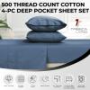 imageTribeca Living Cal King Flat Sheet Soft Egyptian Cotton Sateen Solid Sheets Oversized 500 Thread Count Luxury Bedding Midnight BlueBlue