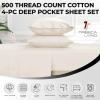 imageTribeca Living Cal King Flat Sheet Soft Egyptian Cotton Sateen Solid Sheets Oversized 500 Thread Count Luxury Bedding Midnight BlueCream
