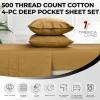 imageTribeca Living Cal King Flat Sheet Soft Egyptian Cotton Sateen Solid Sheets Oversized 500 Thread Count Luxury Bedding Midnight BlueGold