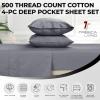 imageTribeca Living Cal King Flat Sheet Soft Egyptian Cotton Sateen Solid Sheets Oversized 500 Thread Count Luxury Bedding Midnight BlueGray