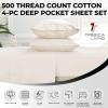 imageTribeca Living Cal King Flat Sheet Soft Egyptian Cotton Sateen Solid Sheets Oversized 500 Thread Count Luxury Bedding Midnight BlueIvory