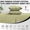 imageTribeca Living Queen Fitted Sheet Soft Egyptian Cotton Sateen Solid Sheets Extra Deep Pocket 500 Thread Count Luxury Bedding IvoryGreen