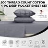 imageTribeca Living Queen Fitted Sheet Soft Egyptian Cotton Sateen Solid Sheets Extra Deep Pocket 500 Thread Count Luxury Bedding IvorySteel Grey