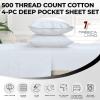 imageTribeca Living Queen Fitted Sheet Soft Egyptian Cotton Sateen Solid Sheets Extra Deep Pocket 500 Thread Count Luxury Bedding IvoryWhite