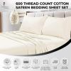 imageTribeca Living Soft Egyptian Cotton Sateen Solid Sheets and Pillowcase Set Deep Pocket 600 Thread Count 6Piece Luxury Bedding California King ClayIvory