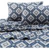 imageTribeca Living 200 GSM Stripe Printed Deep Pocket Flannel Sheet Set Twin BlueDamask