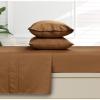 imageTribeca Living Queen Fitted Sheet Soft Egyptian Cotton Sateen Solid Sheets Extra Deep Pocket 500 Thread Count Luxury Bedding Cafe