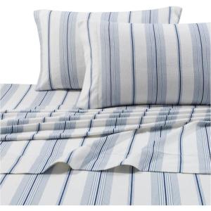 imageTribeca Living 200 GSM Stripe Printed Deep Pocket Flannel Sheet Set Twin BlueBlue