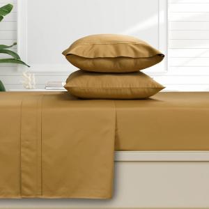 imageTribeca Living 500 Thread Count Egyptian Cotton Sateen Deep Pocket 6Piece Sheet Set California King Gold