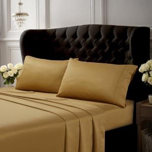 imageTribeca Living 500 Thread Count Egyptian Cotton Sateen Deep Pocket Sheet Set Queen GoldGold