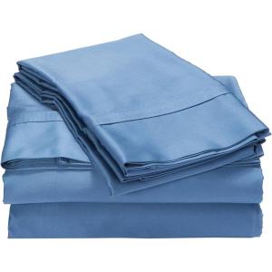 imageTribeca Living 500 Thread Count Egyptian Cotton Sateen Deep Pocket Sheet Set Queen GoldMidnight Blue