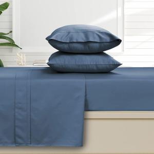 imageTribeca Living Cal King Fitted Sheet Soft Egyptian Cotton Sateen Solid Sheets Extra Deep Pocket 500 Thread Count Luxury Bedding Midnight Blue