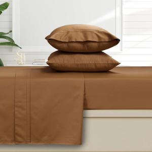 imageTribeca Living Cal King Flat Sheet Soft Egyptian Cotton Sateen Solid Sheets Oversized 500 Thread Count Luxury Bedding Midnight BlueBeige