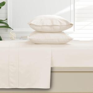 imageTribeca Living Cal King Flat Sheet Soft Egyptian Cotton Sateen Solid Sheets Oversized 500 Thread Count Luxury Bedding Midnight BlueCream