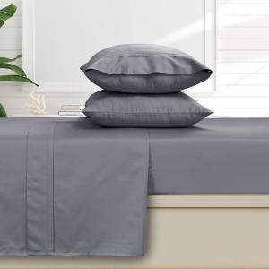 imageTribeca Living Cal King Flat Sheet Soft Egyptian Cotton Sateen Solid Sheets Oversized 500 Thread Count Luxury Bedding Midnight BlueGray