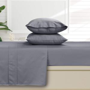 imageTribeca Living California King Bed Sheet Set Soft Egyptian Cotton Sateen Solid Sheets and Pillowcase Set Deep Pocket 500 Thread Count 6Piece Luxury Bedding Steel Grey
