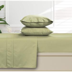 imageTribeca Living Queen Fitted Sheet Soft Egyptian Cotton Sateen Solid Sheets Extra Deep Pocket 500 Thread Count Luxury Bedding IvoryGreen