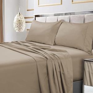 imageTribeca Living Soft Egyptian Cotton Sateen Solid Sheets and Pillowcase Set Deep Pocket 600 Thread Count 6Piece Luxury Bedding California King ClayClay