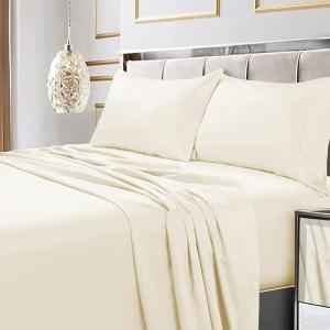imageTribeca Living Soft Egyptian Cotton Sateen Solid Sheets and Pillowcase Set Deep Pocket 600 Thread Count 6Piece Luxury Bedding California King ClayIvory