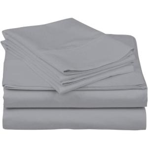 imageTribeca Living Soft Egyptian Cotton Sateen Solid Sheets and Pillowcase Set Deep Pocket 600 Thread Count 6Piece Luxury Bedding California King ClaySilver Grey