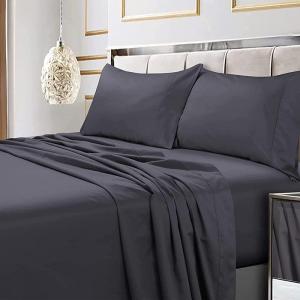 imageTribeca Living Soft Egyptian Cotton Sateen Solid Sheets and Pillowcase Set Deep Pocket 600 Thread Count 6Piece Luxury Bedding California King ClaySteel Grey