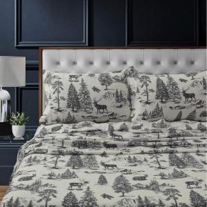 imageTribeca Living 100 Cotton Flannel Sheet Set  200 GSM Deep Pocket Ultra Soft ampamp Cozy Full Deer Toile CharcoalDeer Toile Charcoal