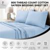imageTribeca Living California King Bed Sheet Set Soft Egyptian Cotton Sateen Solid Sheets and Pillowcase Set Extra Deep Pocket 800 Thread Count 4Piece Luxury Bedding WhiteBlue