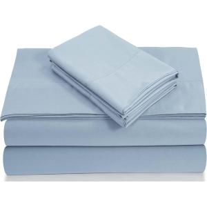 imageTribeca Living California King Bed Sheet Set Soft Egyptian Cotton Sateen Solid Sheets and Pillowcase Set Extra Deep Pocket 800 Thread Count 4Piece Luxury Bedding WhiteBlue