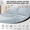 imageTribeca Living Bed Sheet Set Soft Egyptian Cotton Sateen Solid Sheets and Pillowcase Set Extra Deep Pocket 600 Thread Count 4Piece Luxury Bedding California King ClaySky Blue