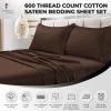 imageTribeca Living Soft Egyptian Cotton Sateen Solid Pillowcase Set Extra Deep Pocket 600 Thread Count Bed Sheet Cal King WhiteChocolate