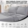 imageTribeca Living Soft Egyptian Cotton Sateen Solid Pillowcase Set Extra Deep Pocket 600 Thread Count Bed Sheet Cal King WhiteSilver Grey