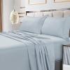 imageTribeca Living Bed Sheet Set Soft Egyptian Cotton Sateen Solid Sheets and Pillowcase Set Extra Deep Pocket 600 Thread Count 4Piece Luxury Bedding California King ClaySky Blue