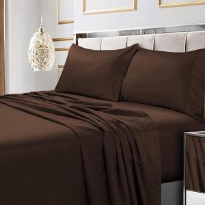 imageTribeca Living Soft Egyptian Cotton Sateen Solid Pillowcase Set Extra Deep Pocket 600 Thread Count Bed Sheet Cal King WhiteChocolate