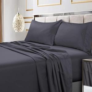 imageTribeca Living Soft Egyptian Cotton Sateen Solid Pillowcase Set Extra Deep Pocket 600 Thread Count Bed Sheet Cal King WhiteSteel