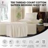imageTribeca Living California King Bed Sheet Set Soft Cotton Sateen Solid Sheets and Pillowcase Set Deep Pocket 750 Thread Count 4Piece Luxury Bedding Navy BlueBone