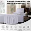 imageTribeca Living California King Bed Sheet Set Soft Cotton Sateen Solid Sheets and Pillowcase Set Deep Pocket 750 Thread Count 4Piece Luxury Bedding Navy BlueWhite