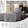 imageTribeca Living California King Bed Sheet Set Soft Cotton Sateen Solid Sheets and Pillowcase Set Deep Pocket 750 Thread Count 4Piece Luxury Bedding Navy BlueSilver Grey