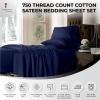 imageTribeca Living California King Bed Sheet Set Soft Cotton Sateen Solid Sheets and Pillowcase Set Deep Pocket 750 Thread Count 4Piece Luxury Bedding Navy BlueNavy Blue