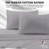 imageTribeca Living California King Bed Sheet Set Soft Cotton Sateen Solid Sheets and Pillowcase Set Deep Pocket 750 Thread Count 4Piece Luxury Bedding Navy BlueSilver Grey