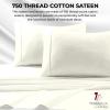 imageTribeca Living California King Bed Sheet Set Soft Cotton Sateen Solid Sheets and Pillowcase Set Deep Pocket 750 Thread Count 4Piece Luxury Bedding Navy BlueIvory