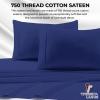 imageTribeca Living California King Bed Sheet Set Soft Cotton Sateen Solid Sheets and Pillowcase Set Deep Pocket 750 Thread Count 4Piece Luxury Bedding Navy BlueNavy Blue
