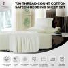 imageTribeca Living California King Bed Sheet Set Soft Cotton Sateen Solid Sheets and Pillowcase Set Deep Pocket 750 Thread Count 4Piece Luxury Bedding Navy BlueIvory