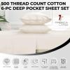 imageTribeca Living California King Bed Sheet Set Soft Egyptian Cotton Sateen Solid Sheets and Pillowcase Set Deep Pocket 500 Thread Count 6Piece Luxury Bedding WhiteIvory