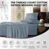 imageTribeca Living King Bed Sheet Set Soft Cotton Sateen Solid Sheets and Pillowcase Set Extra Deep Pocket 750 Thread Count 4Piece Luxury Bedding WhiteDusty Blue