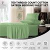 imageTribeca Living King Bed Sheet Set Soft Cotton Sateen Solid Sheets and Pillowcase Set Extra Deep Pocket 750 Thread Count 4Piece Luxury Bedding WhiteMellow Green