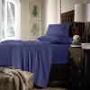 imageTribeca Living King Bed Sheet Set Soft Cotton Sateen Solid Sheets and Pillowcase Set Extra Deep Pocket 750 Thread Count 4Piece Luxury Bedding WhiteMidnight Blue